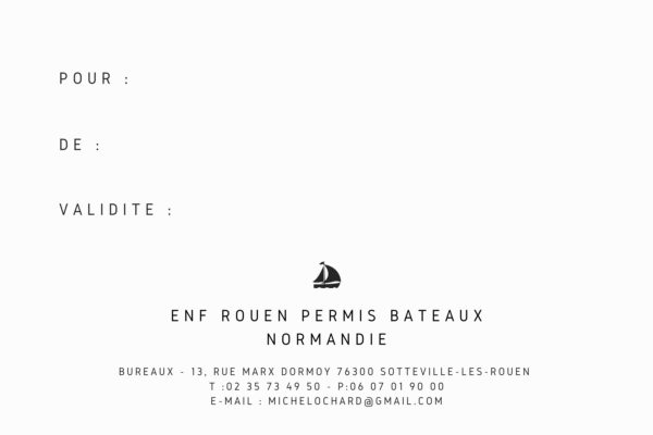 Chèque Cadeau Hauturier ENF Rouen permis bateaux normandie Verso